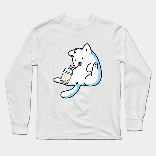 Lazy Boba Kitty! Long Sleeve T-Shirt by SirBobalot